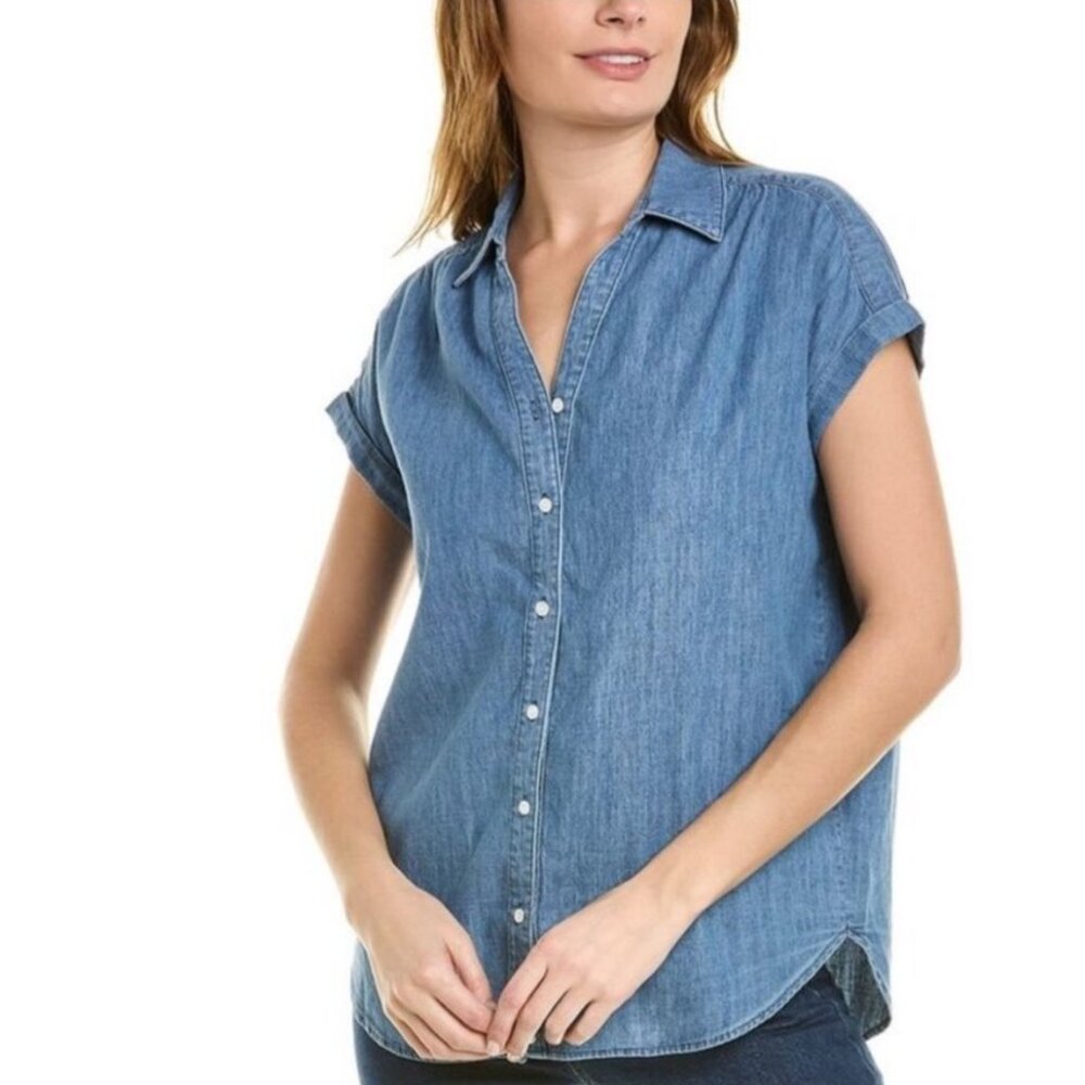 J. McLaughlin Blue Denim Short-Sleeve Button-Down Shirt